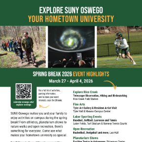 Explore SUNY Oswego Spring Break Program flyer